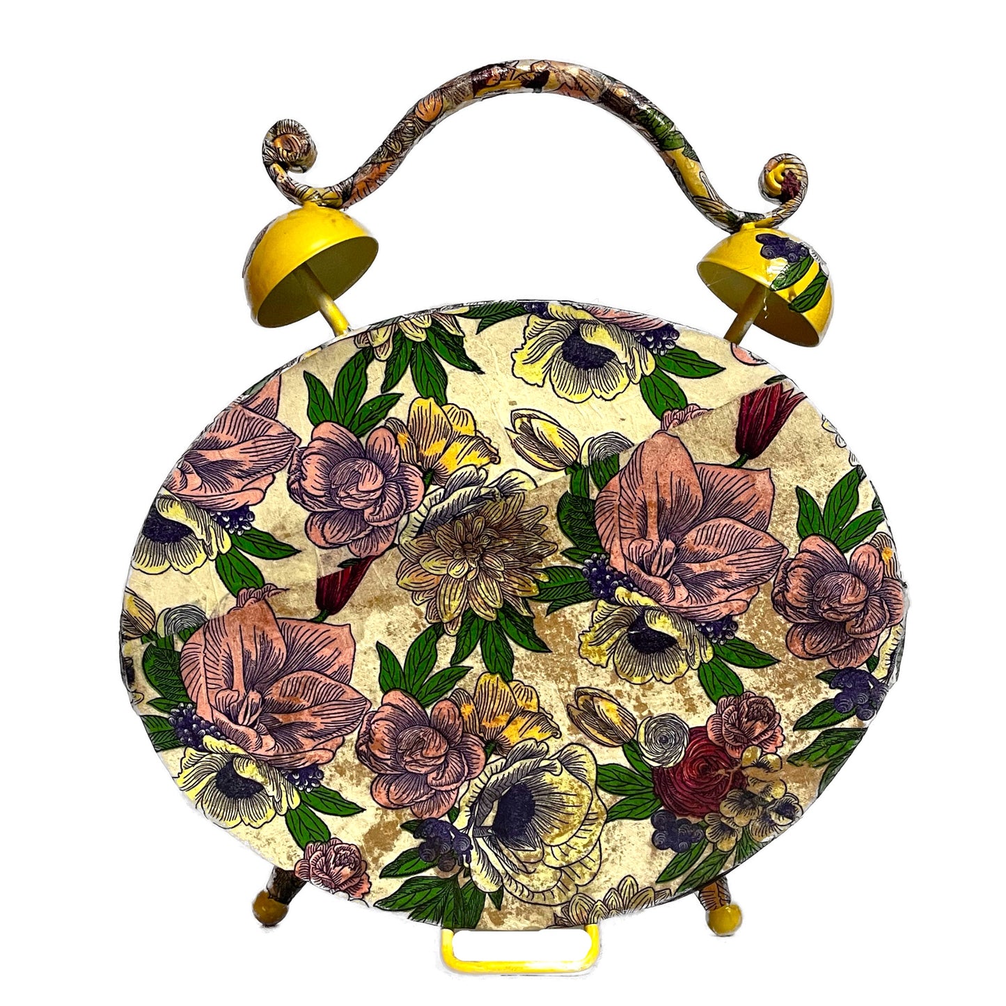 Handcrafted Floral Vintage Style Metal Clock Altered Art Paper Creation image 1