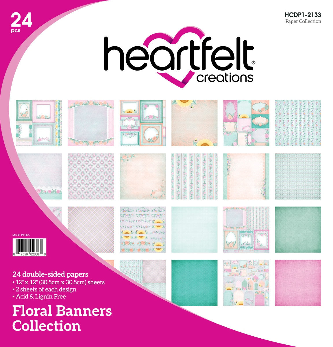 Heartfelt Creations Floral Banners Collection 12x12 Paper Pad - SKU HCDP1-2133 image 0