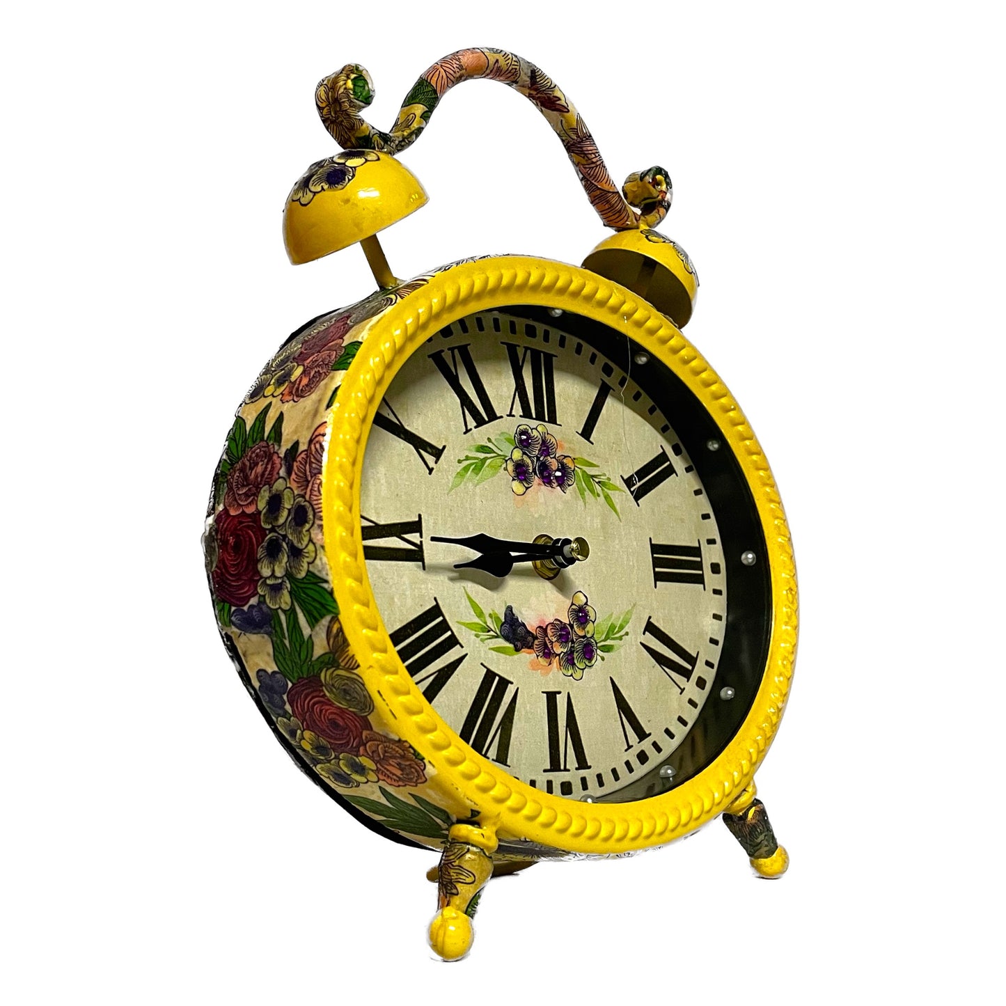 Handcrafted Floral Vintage Style Metal Clock Altered Art Paper Creation image 3