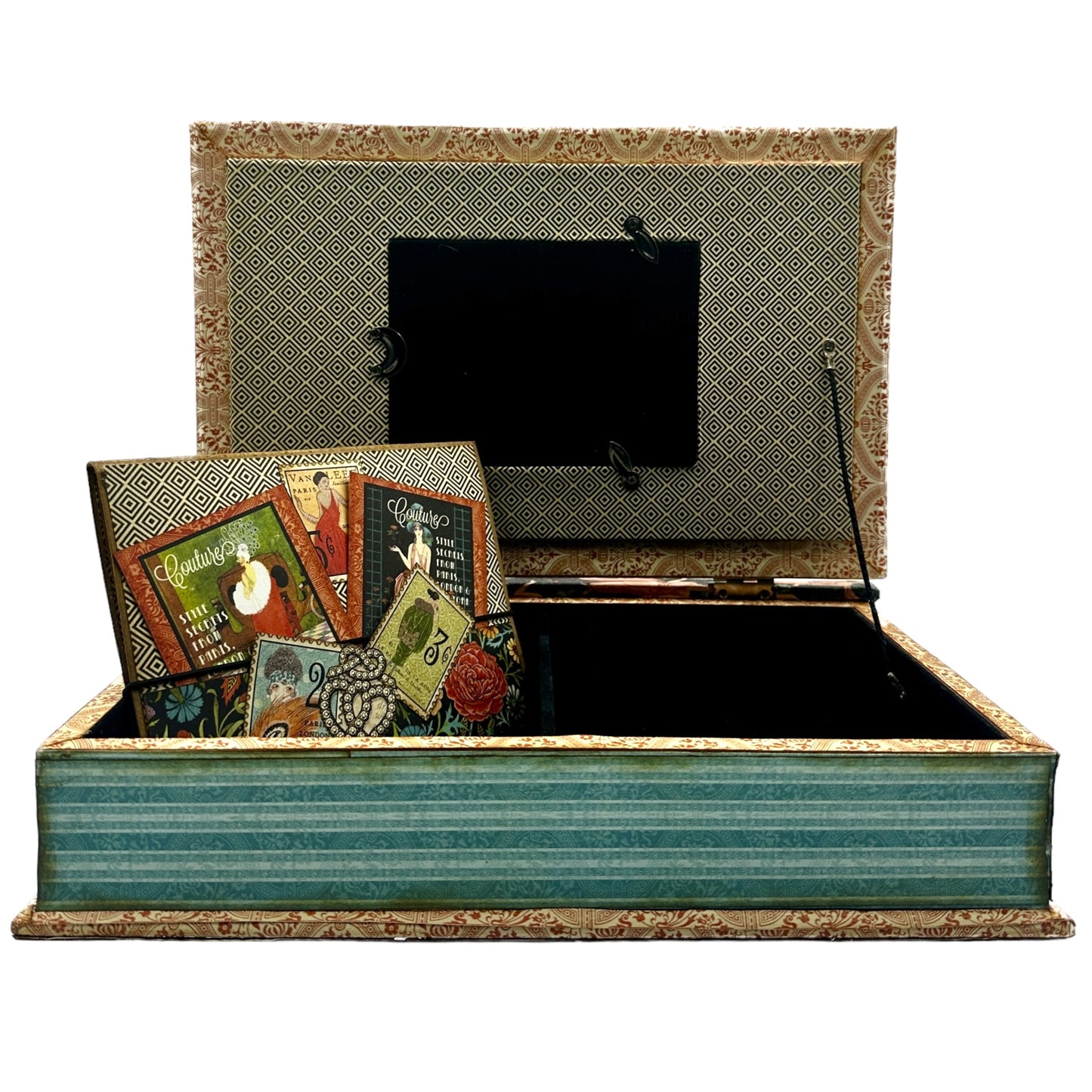 Handcrafted Couture Altered Art Faux Book Frame Jewelry Box image 1