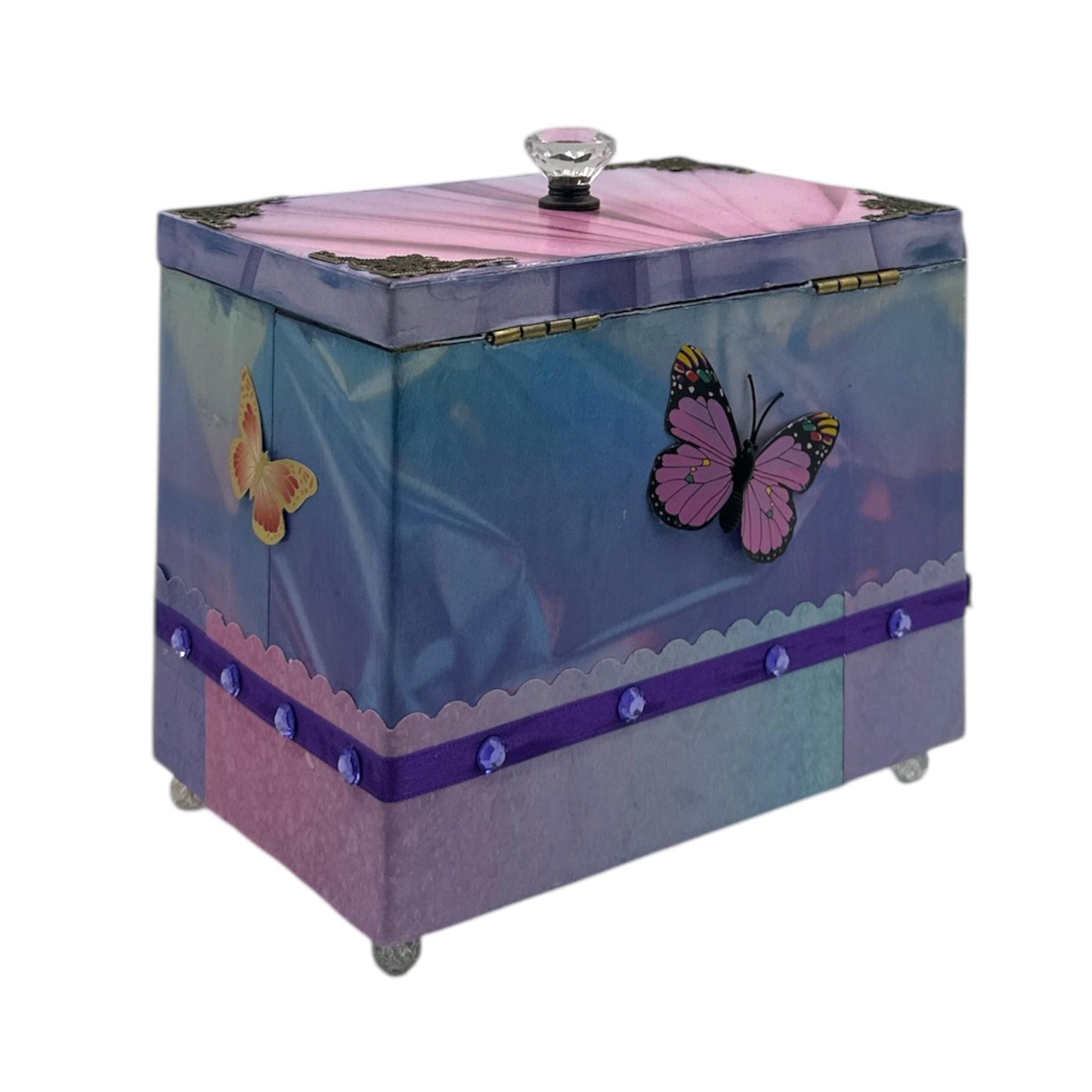Handcrafted Purple and Pink Butterfly Recipe Box Altered Art Paper Creation image 3