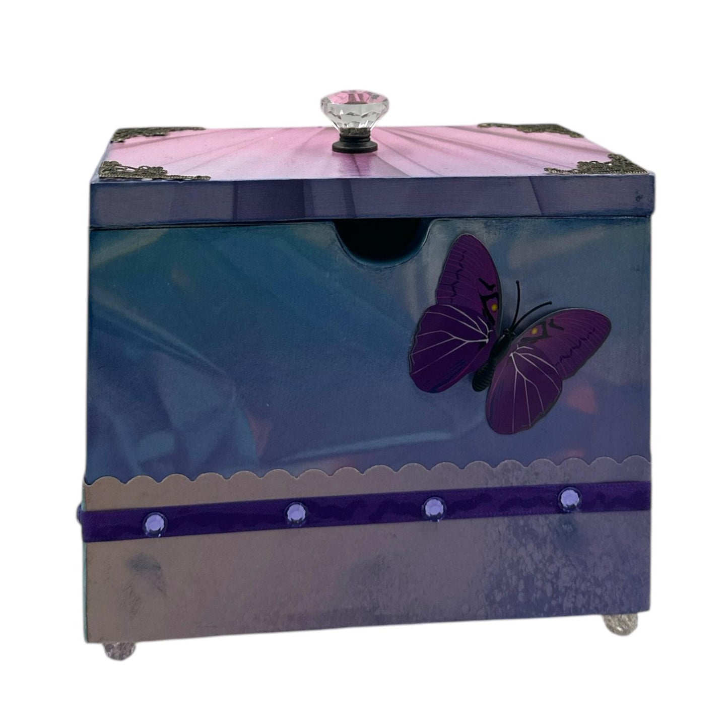 Handcrafted Purple and Pink Butterfly Recipe Box Altered Art Paper Creation image 1
