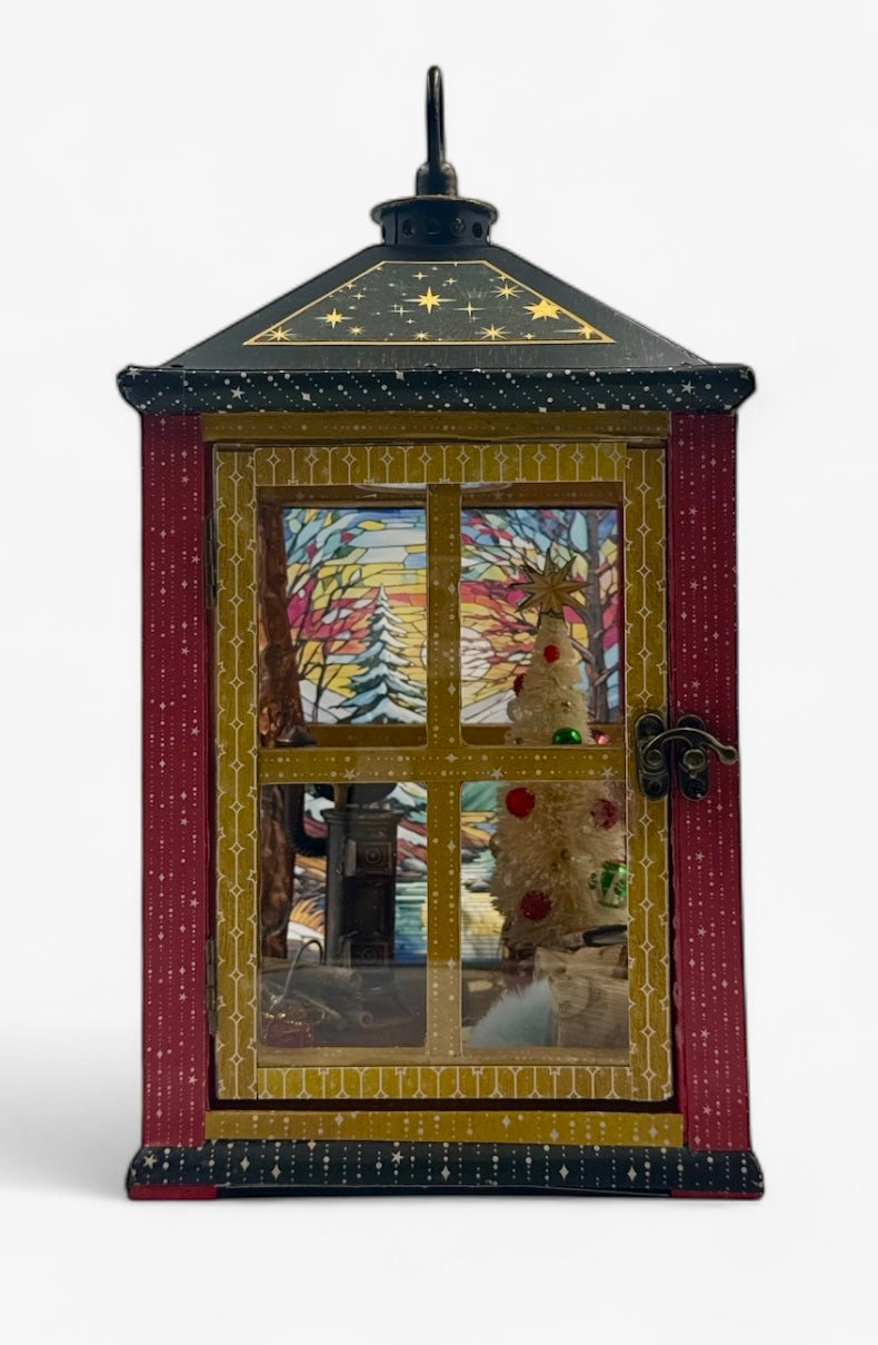 Handcrafted Merry & Bright Lantern Christmas Decoration Altered Art Creation