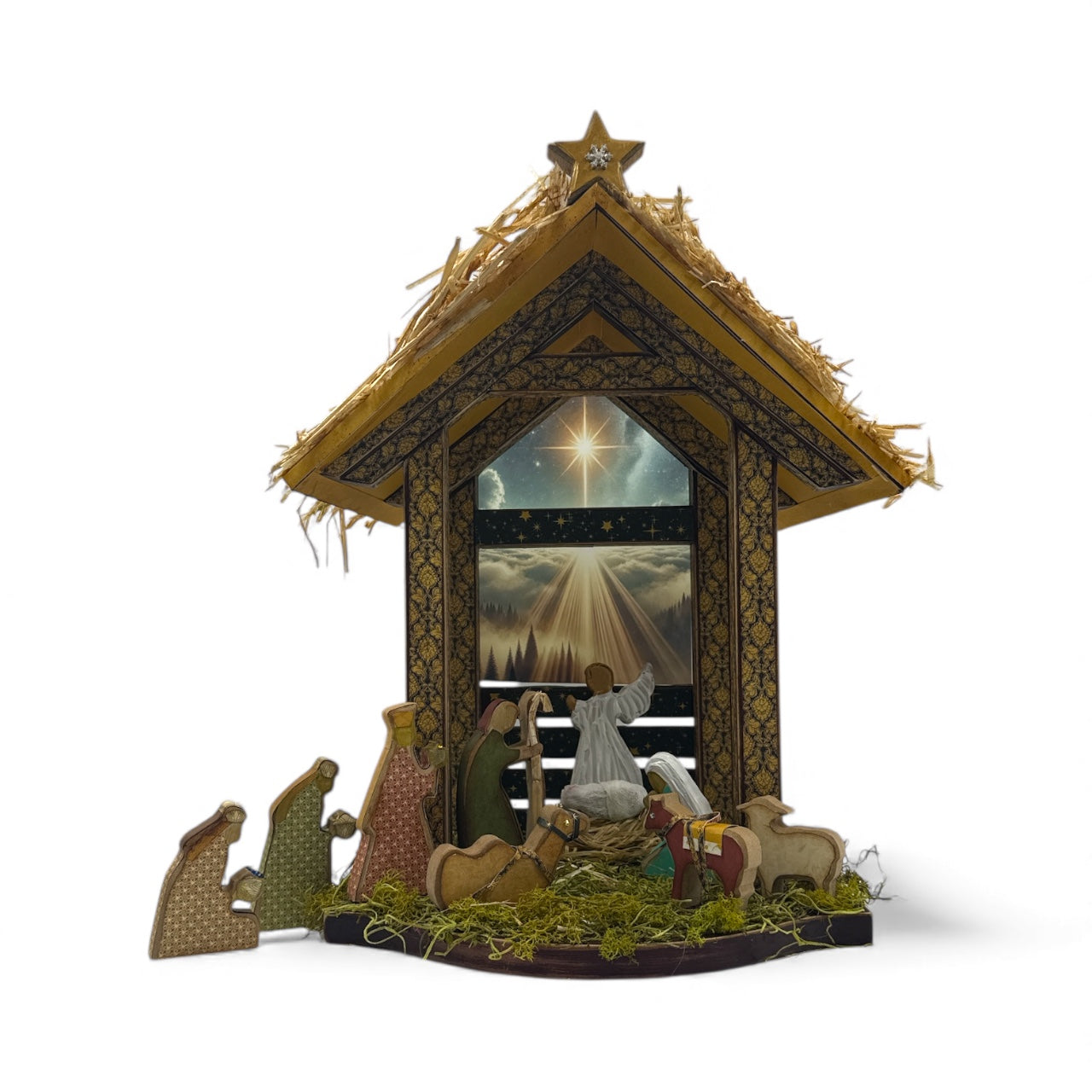 Handcrafted Merry & Bright Altered Art Nativity Set