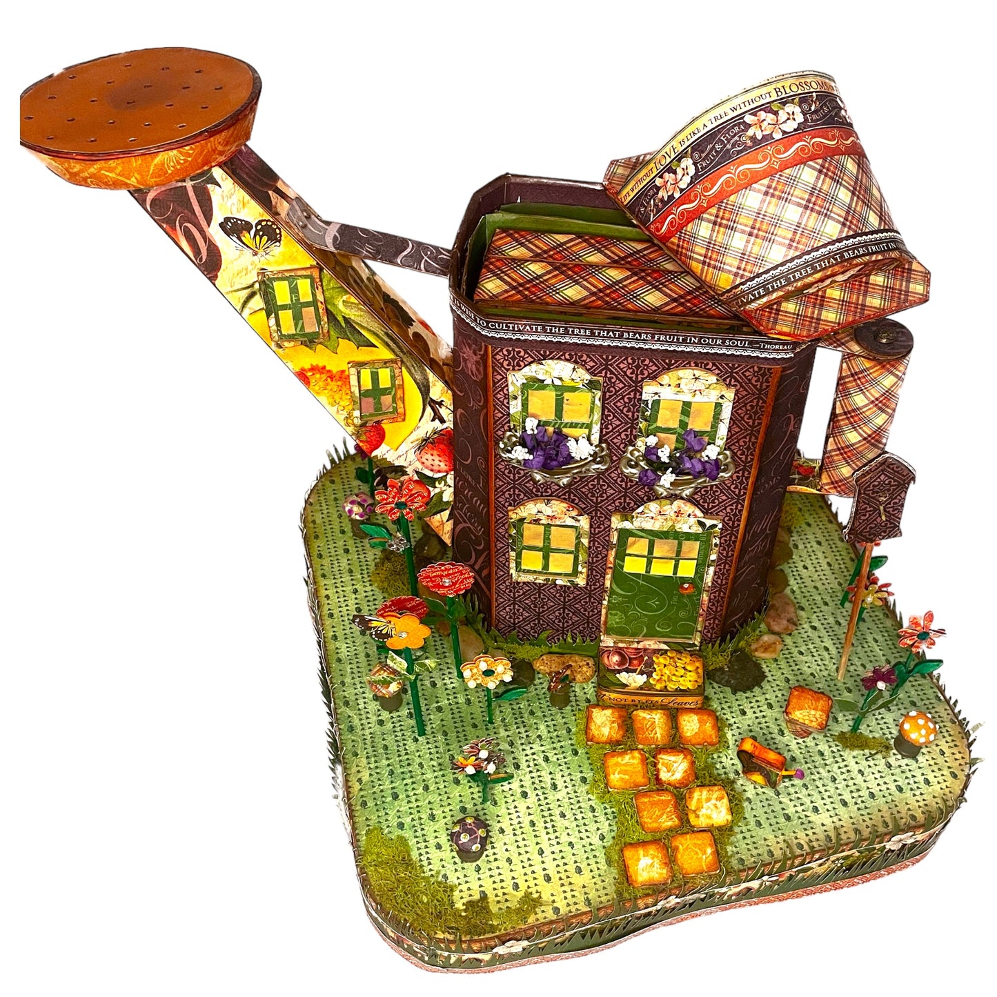Handcrafted Fruit and Flora Watering Can House Paper Creation image 2