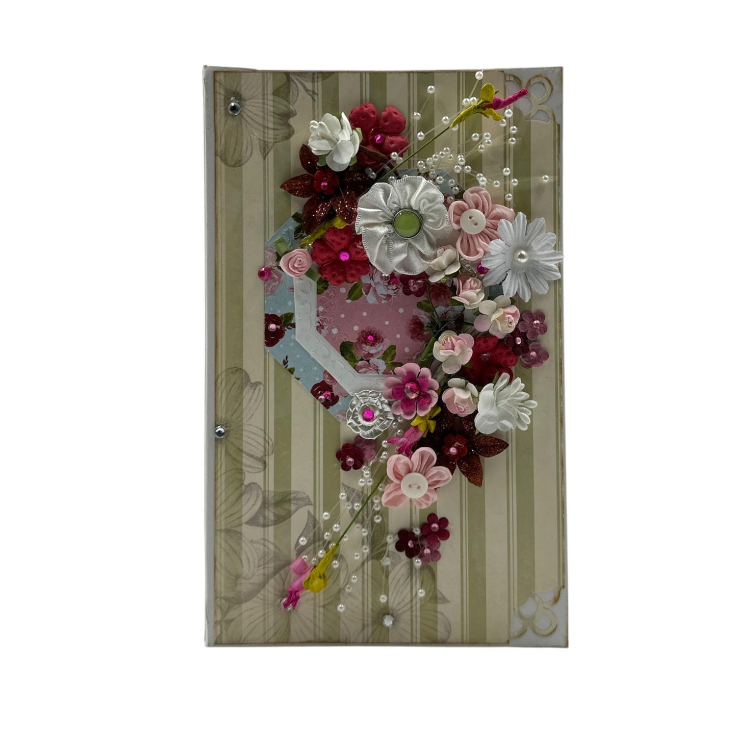 Handcrafted Floral and Stripes One-of-a-Kind Mini Album Paper Creation image 0