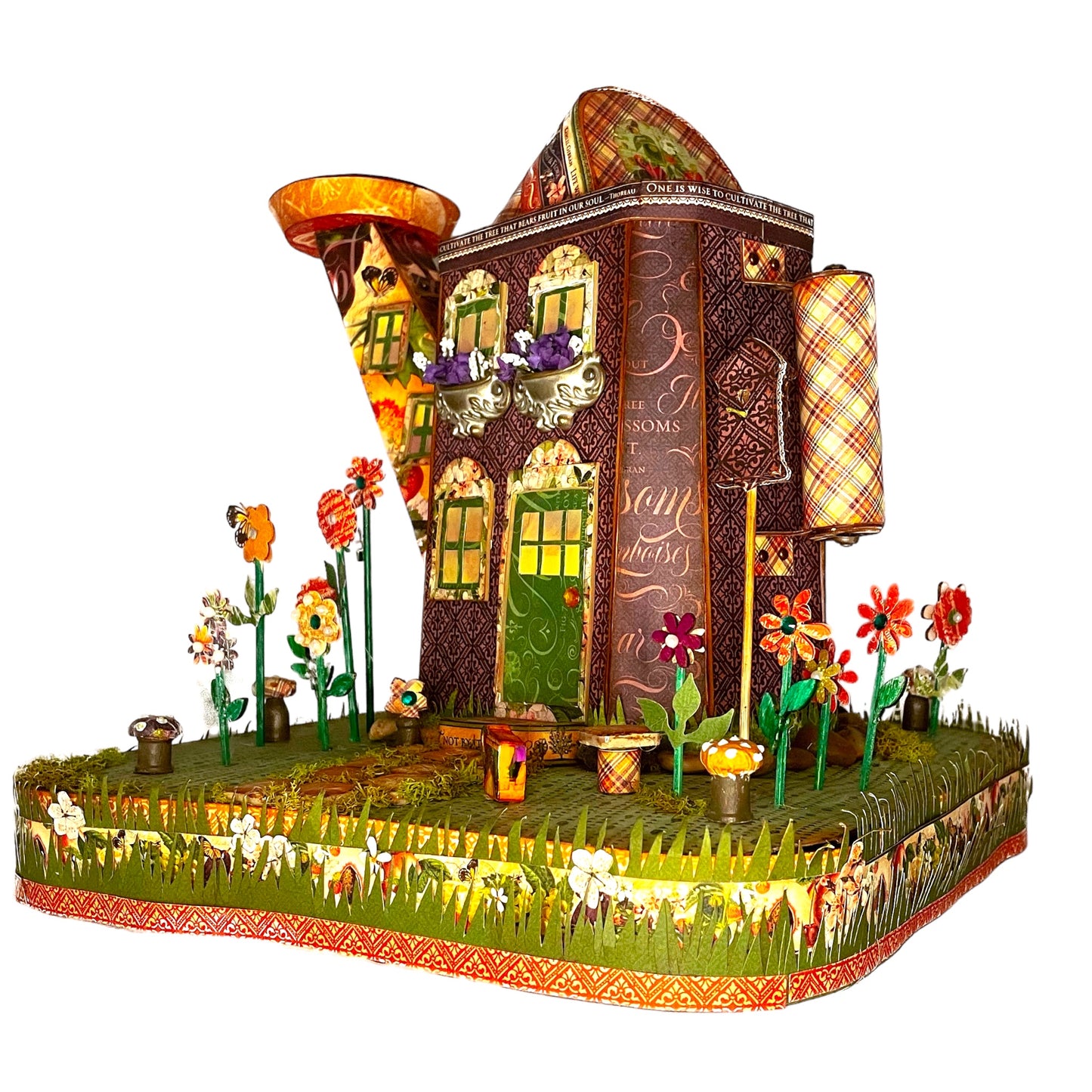 Handcrafted Fruit and Flora Watering Can House Paper Creation image 3