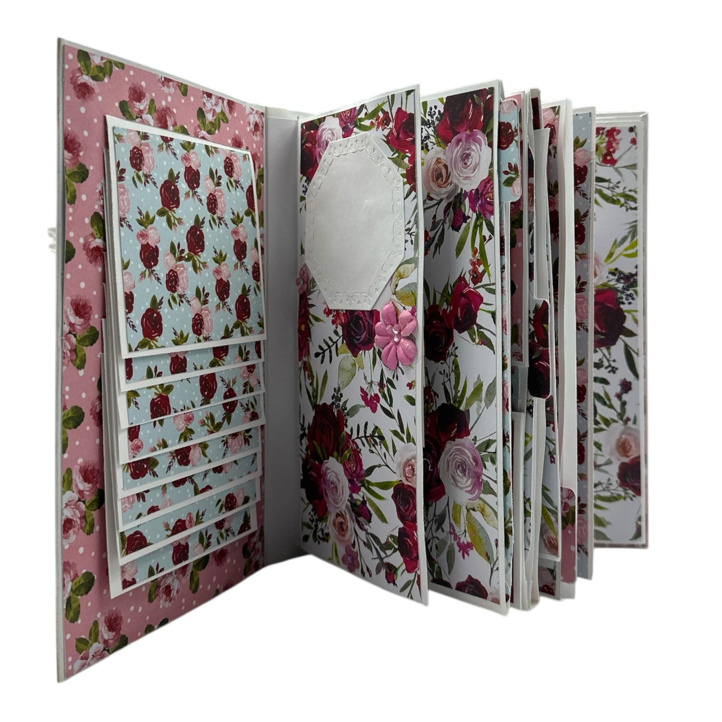 Handcrafted Floral and Stripes One-of-a-Kind Mini Album Paper Creation image 2