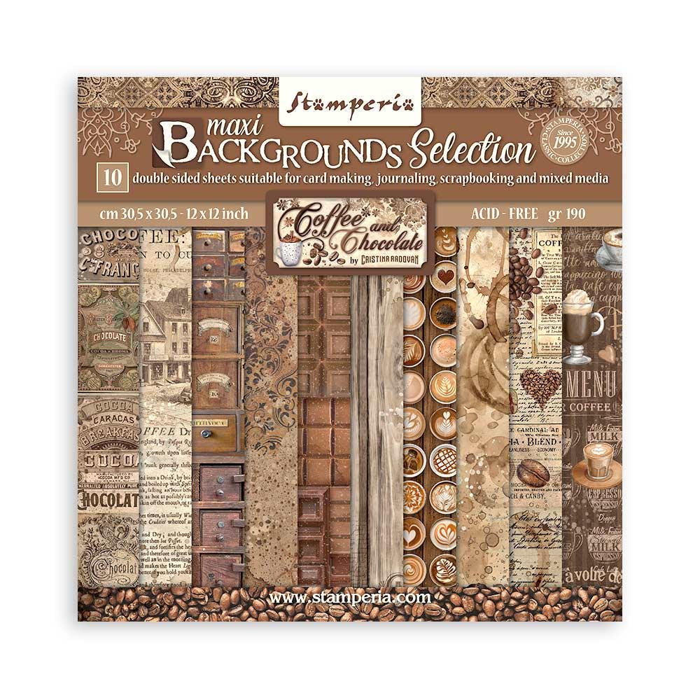 Stamperia Coffee and Chocolate 12x12 Backgrounds Scrapbooking Pad - SKU SBBL145 image 0