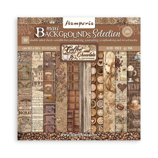 Stamperia Coffee and Chocolate 12x12 Backgrounds Scrapbooking Pad - SKU SBBL145 image 0