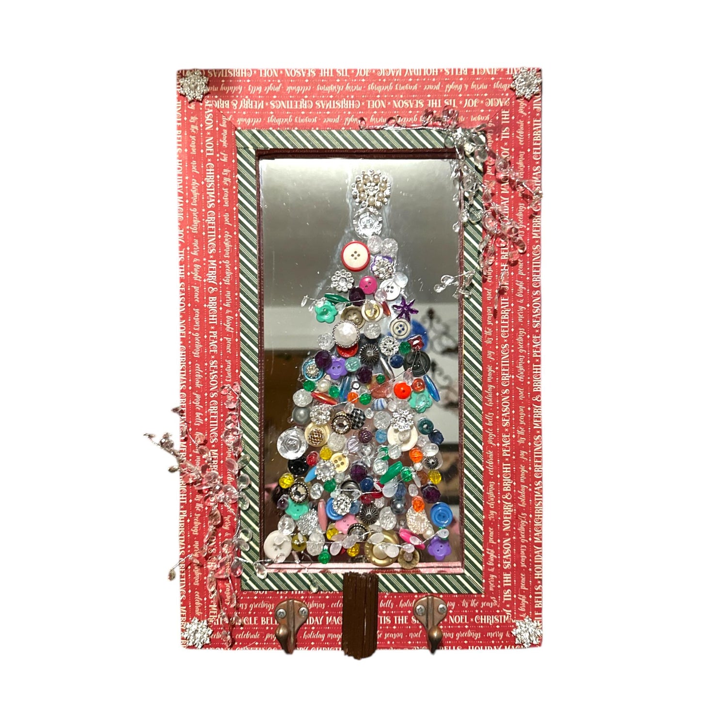 Handcrafted Merry and Bright Christmas Tree Mirror Altered Art Paper Creation image 0
