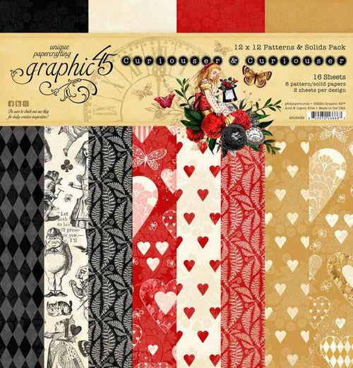 Graphic 45 Curiouser & Curiouser 2×12 Patterns and Solids Pack – SKU 4502939