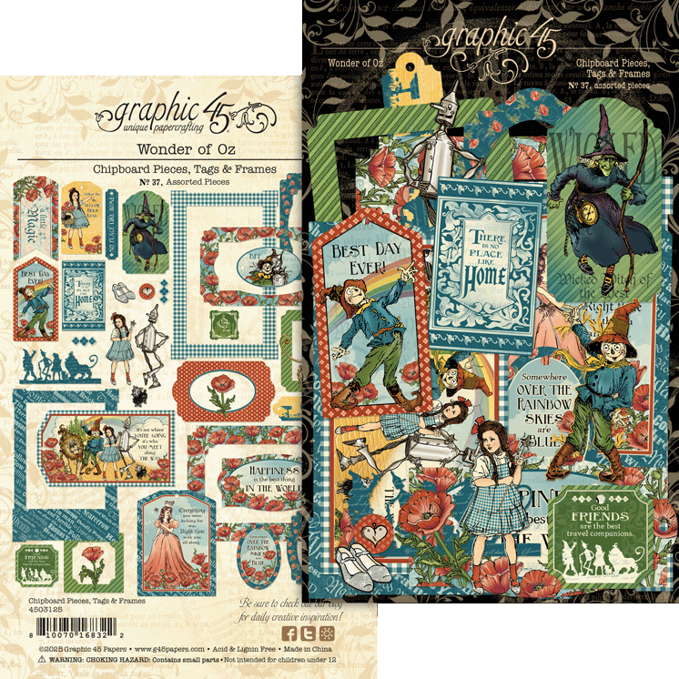Graphic 45 Wonder of Oz Chipboard Pieces, Tags & Frames – SKU: 4503125