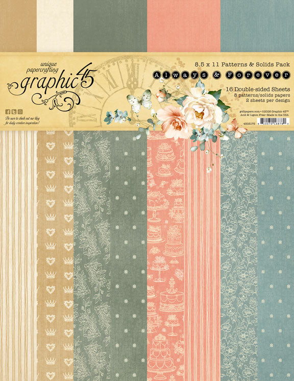 Graphic 45 Always & Forever 8.5 x 11 Patterns and Solids Pack – SKU 4503175