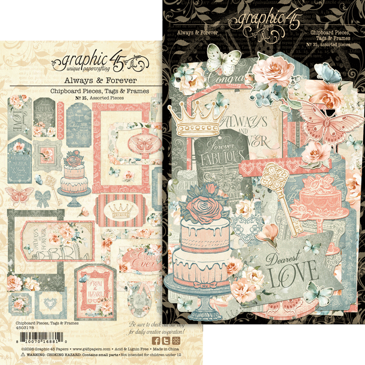 Graphic 45 Always & Forever Chipboard Pieces, Tags and Frames – SKU: 4503178