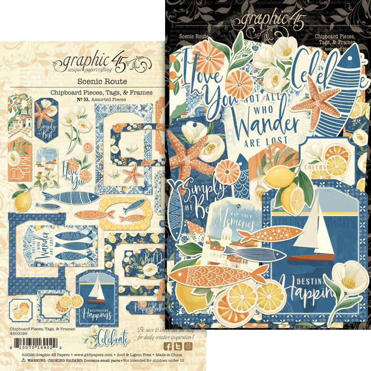 Graphic 45 Scenic Route Chipboard Pieces, Tags & Frames – SKU 4503199