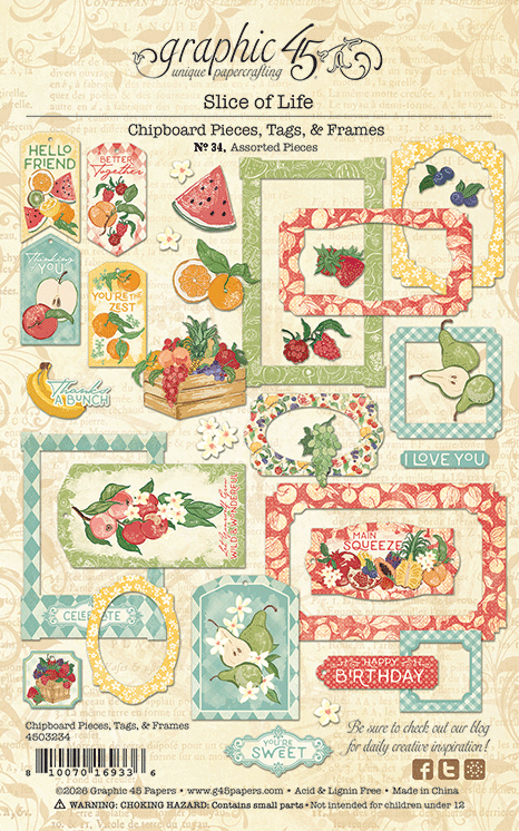 Graphic 45 Slice of Life Chipboard Pieces, Tags & Frames – SKU 4503234