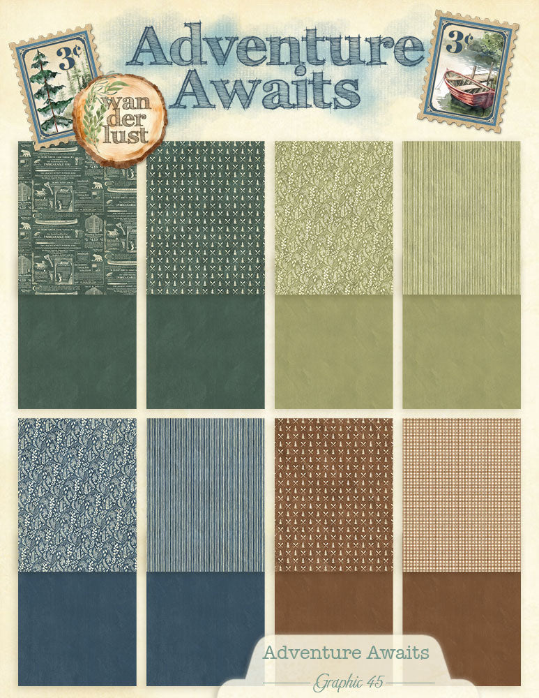 Graphic 45 Adventure Awaits 8.5 x 11 Patterns & Solids Pack – SKU 4503250