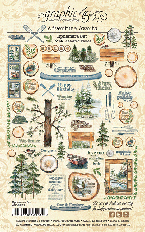 Graphic 45 Adventure Awaits Ephemera Set – SKU: 4503252