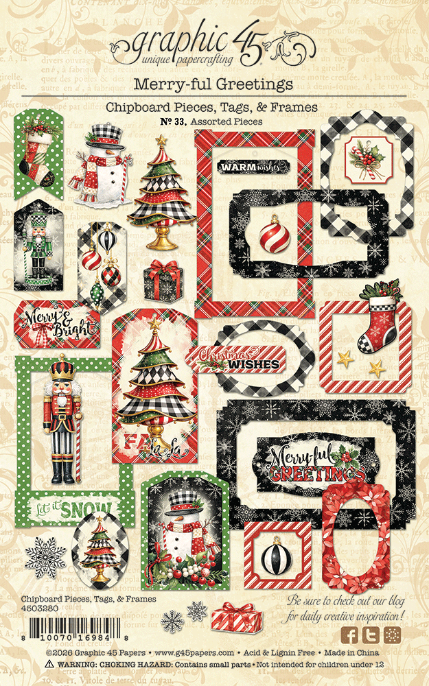 Grahpic45 - Merry-ful Greetings Chipboard Pieces, Tags and Frames – SKU: 4503280