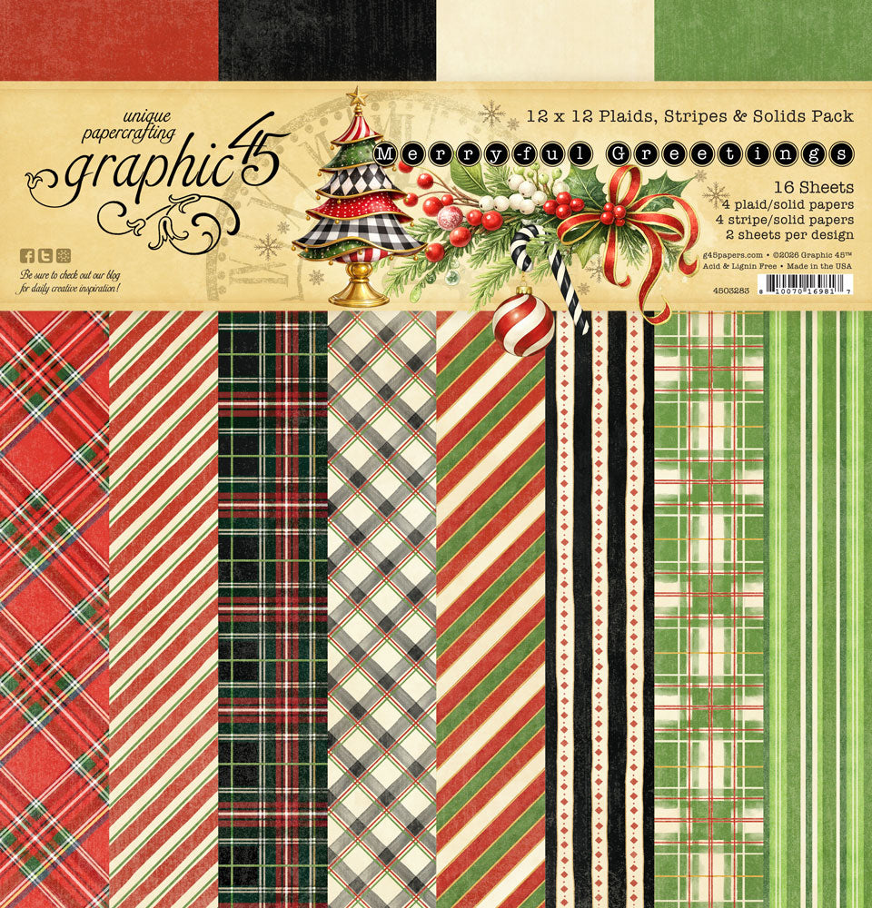 Graphic 45 - Merry-ful Greetings 12×12 Plaids and Stripes Pack – SKU: 4503283