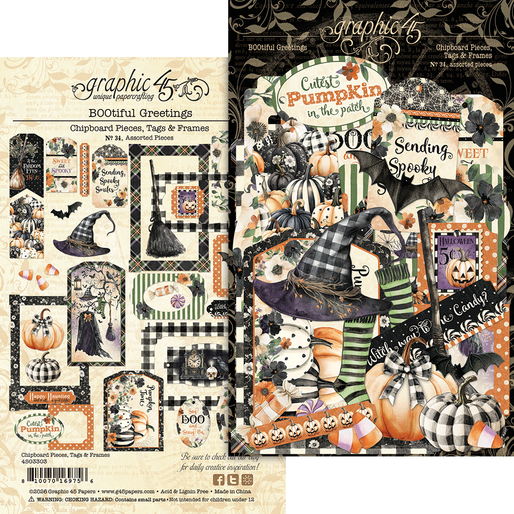 Graphic 45 - BOOtiful Greetings Chipboard Pieces, Tags and Frames – SKU: 4503303