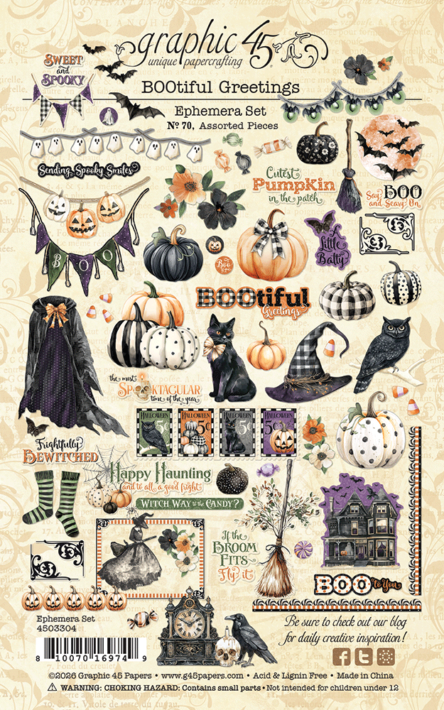 Graphic 45 - BOOtiful Greetings Ephemera Set – SKU: 4503304