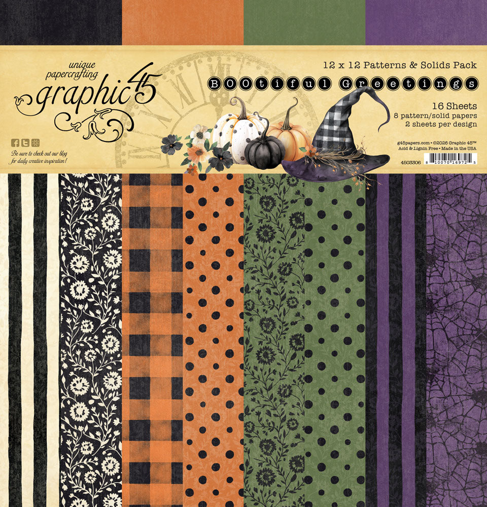 Graphic 45 - BOOtiful Greetings 12×12 Patterns and Solids Pack – SKU: 4503306