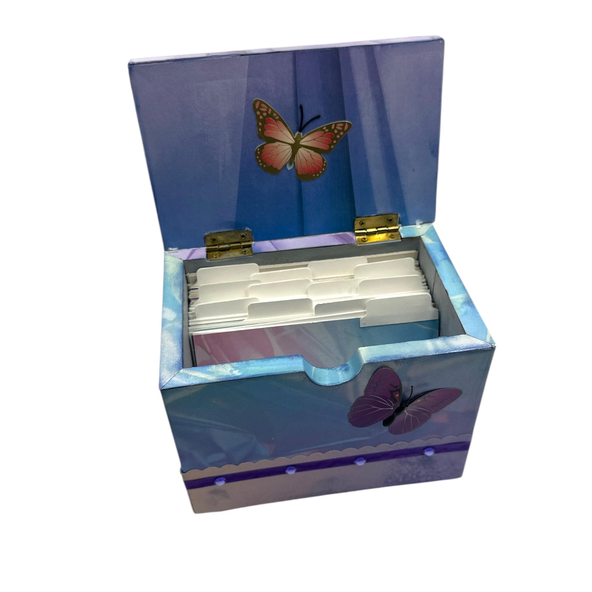 Handcrafted Purple and Pink Butterfly Recipe Box Altered Art Paper Creation image 4
