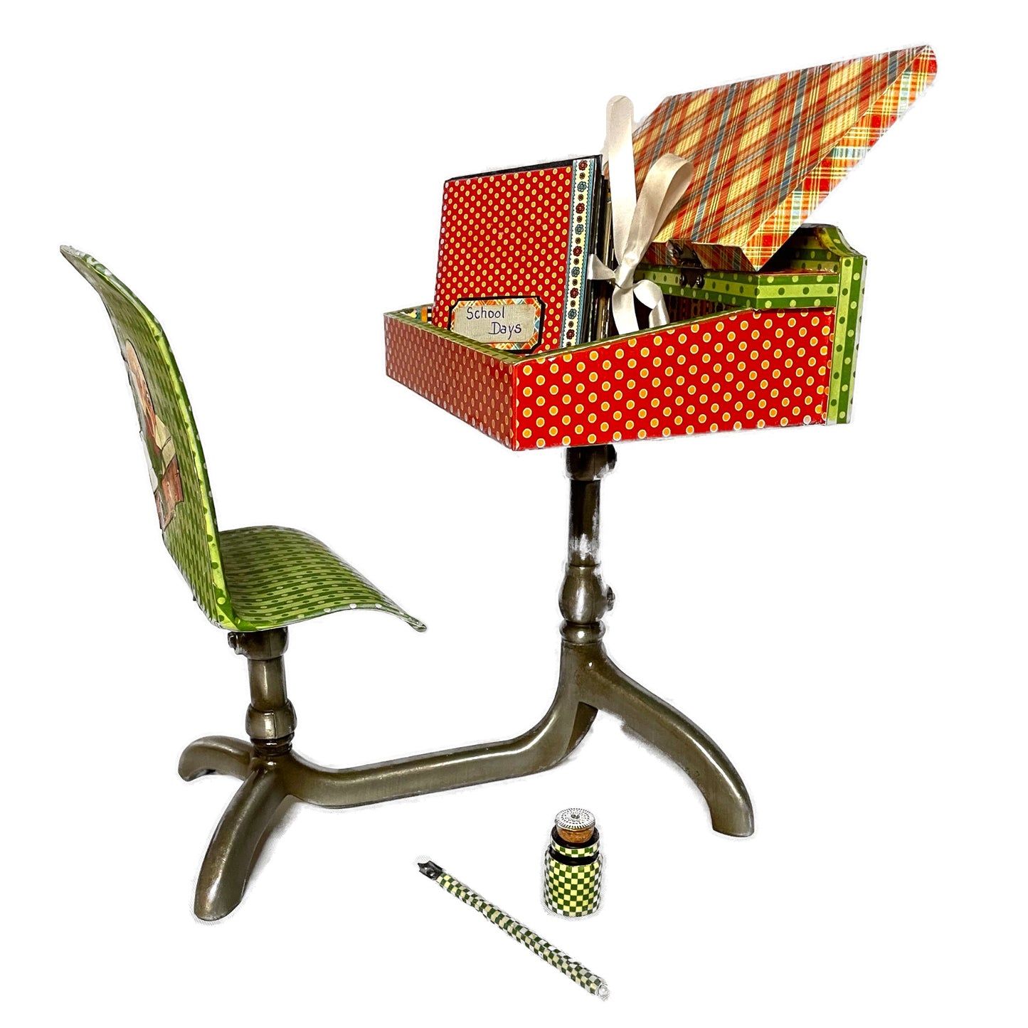Handcrafted Mother Goose Miniature Old Fashioned School Desk Creation image 0
