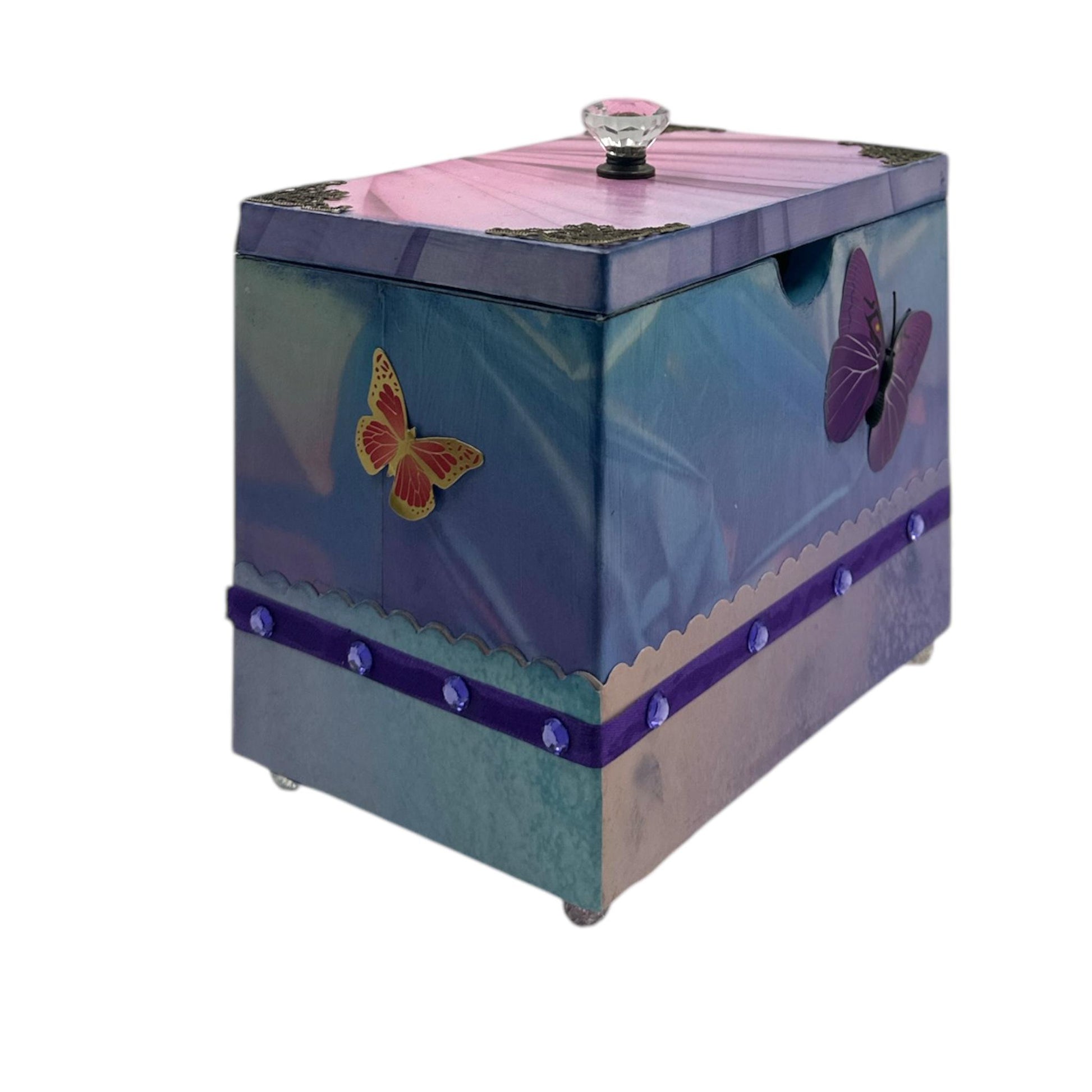 Handcrafted Purple and Pink Butterfly Recipe Box Altered Art Paper Creation image 2