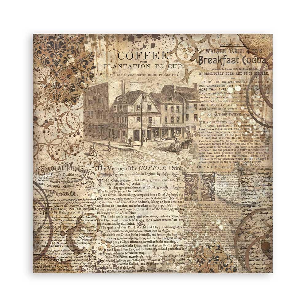 Stamperia Coffee and Chocolate Collection 4 Pack Fabric Sheets - SKU SBPLT19 image 1