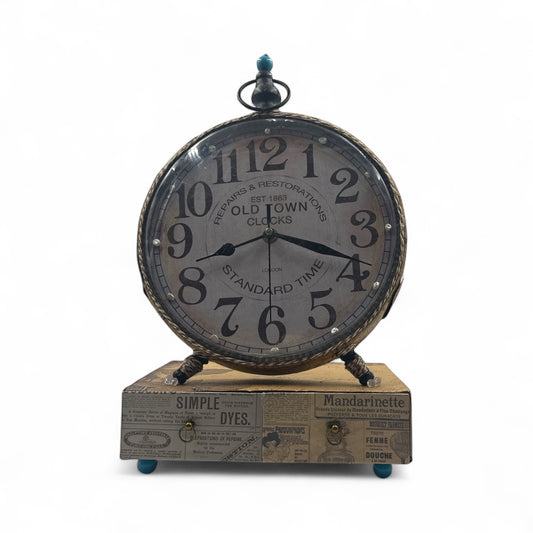 Handcrafted Old Town Clock and Box Altered Art Paper Creation