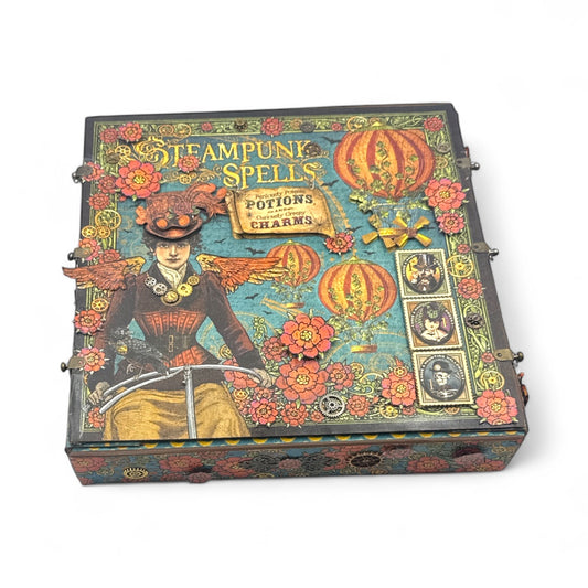 Handcrafted Large Steampunk Spells Box Paper Creation