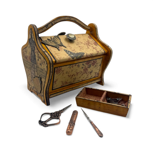 Handcrafted Haberdashery Altered Art Wooden Sewing Box
