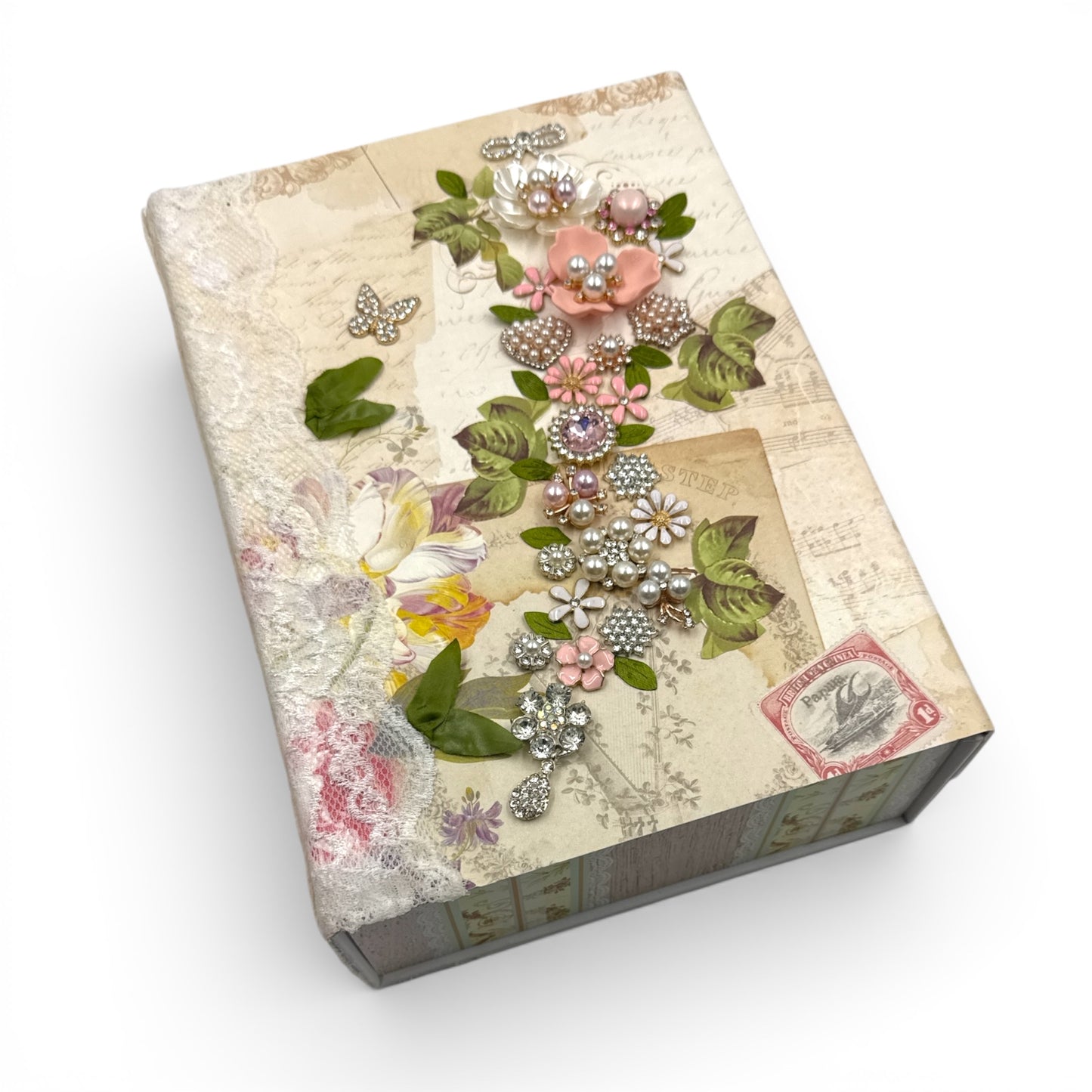 Handcrafted Pearls and Lace Keepsake Box and Coordinating Mini Album