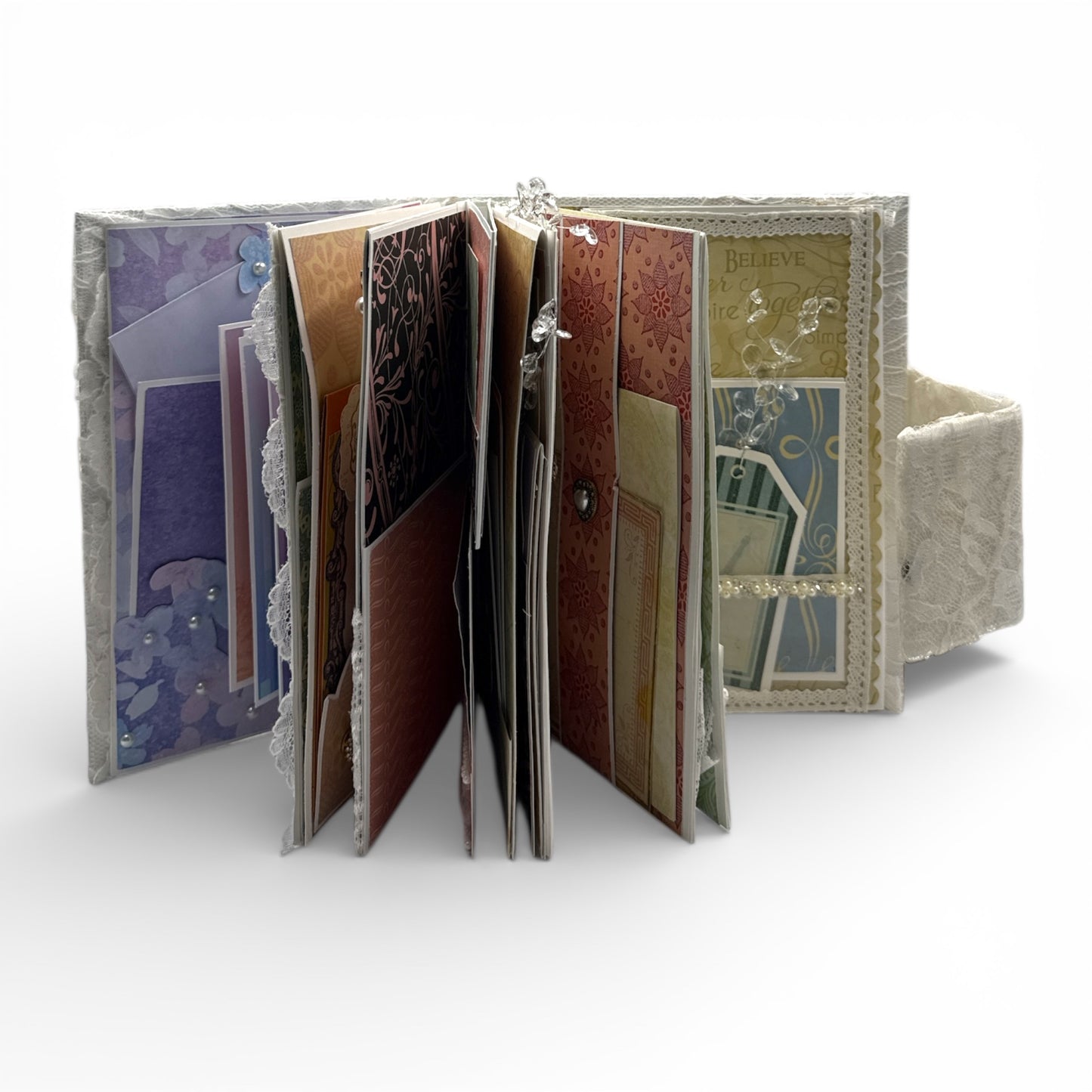 Handcrafted Pearls and Lace Keepsake Box and Coordinating Mini Album
