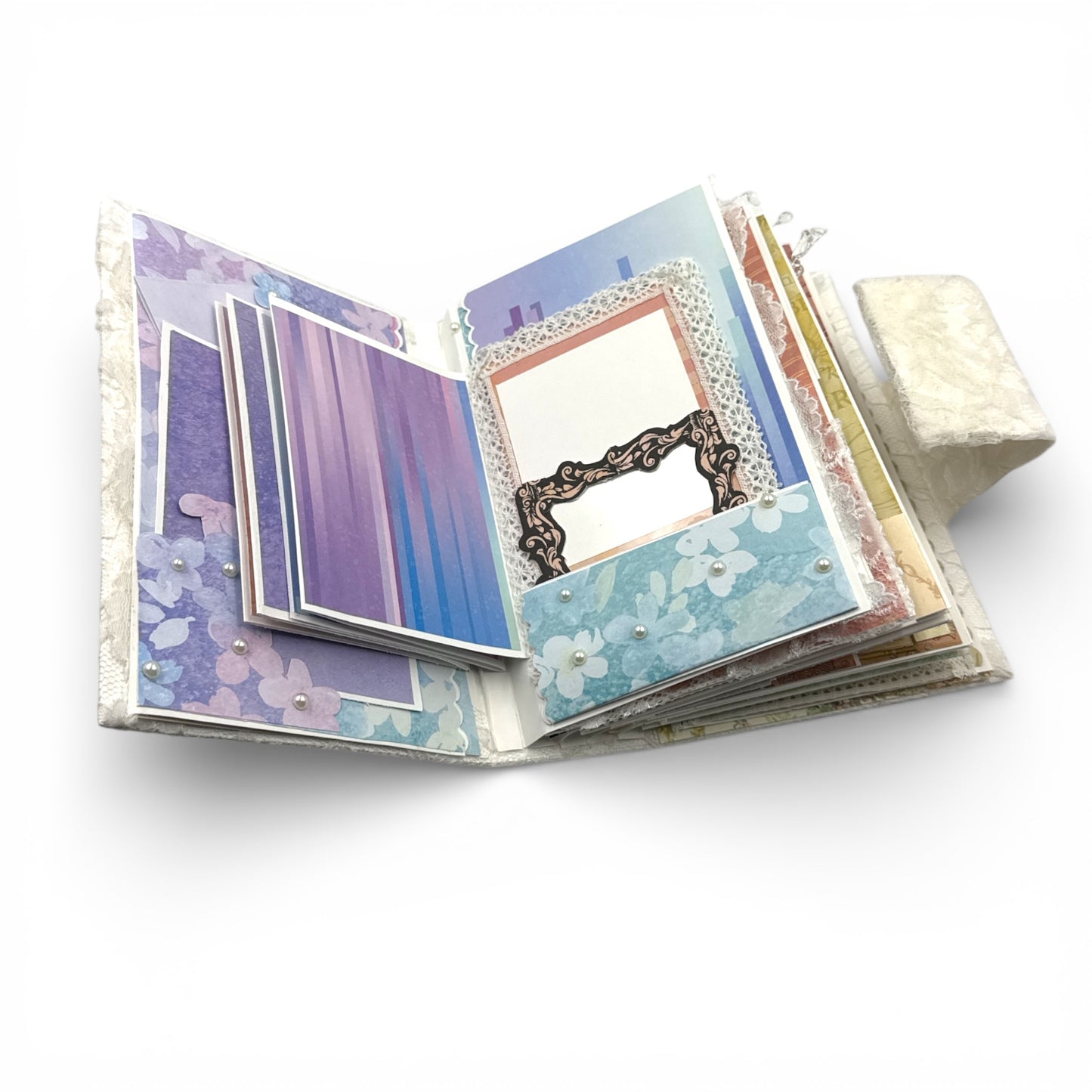 Handcrafted Pearls and Lace Keepsake Box and Coordinating Mini Album