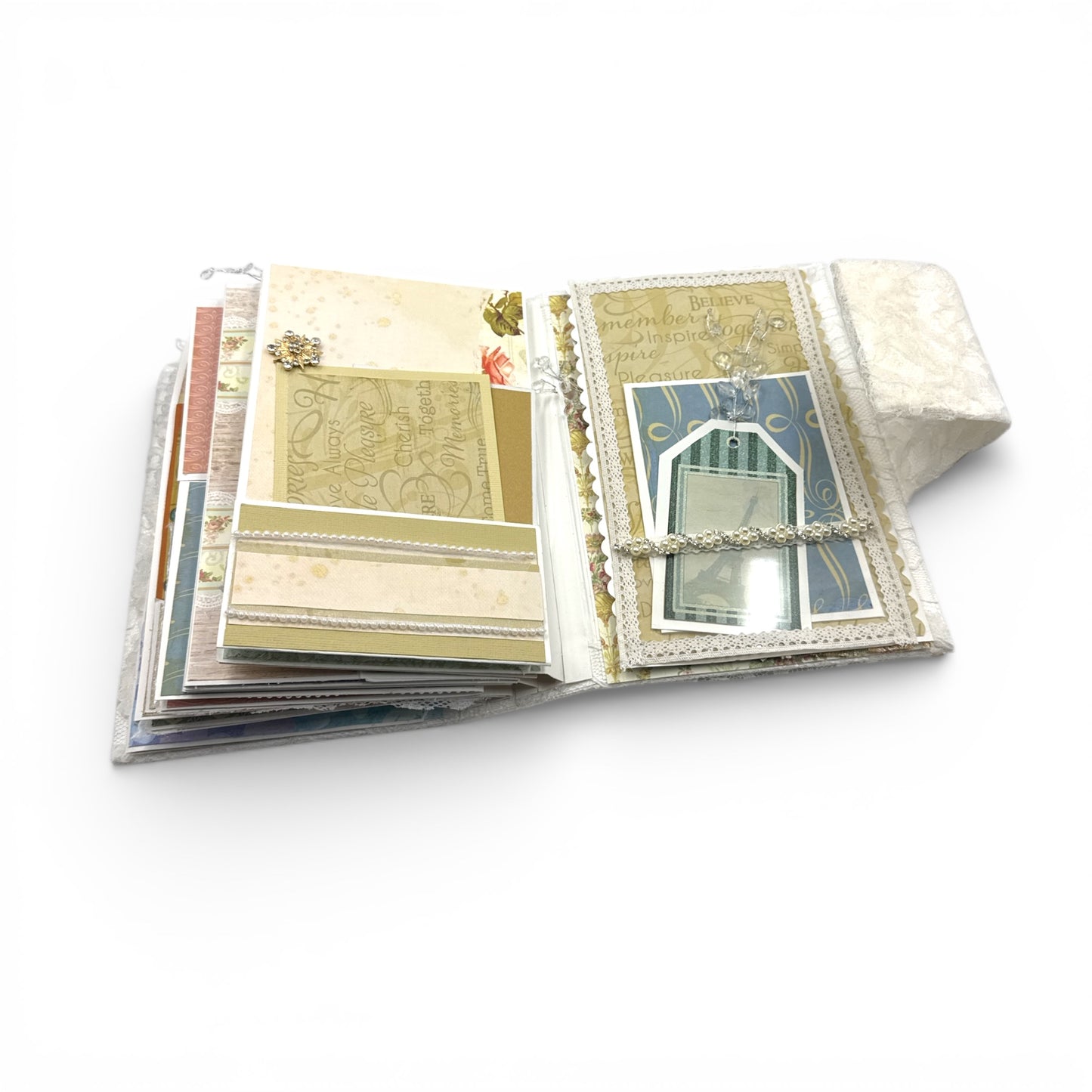Handcrafted Pearls and Lace Keepsake Box and Coordinating Mini Album