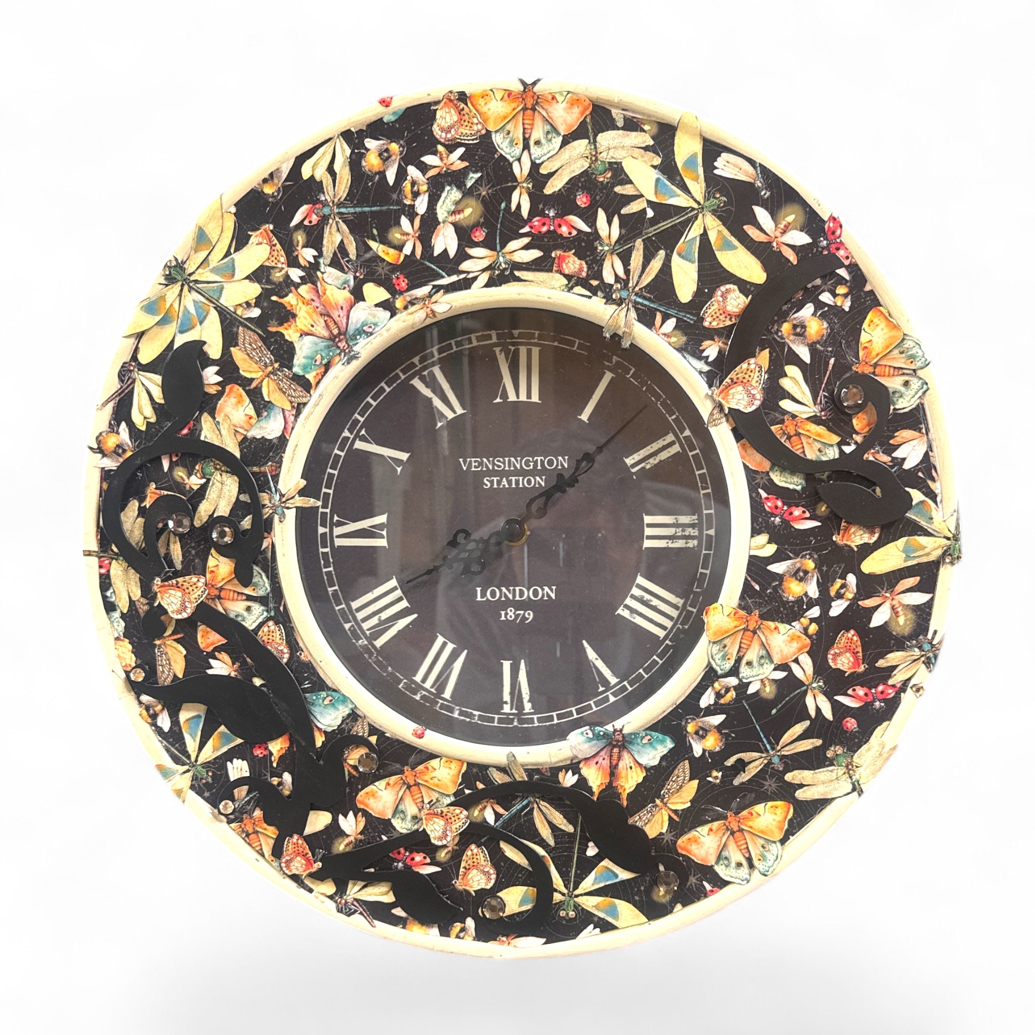 Handcrafted Vensington Station Vintage Wall Clock Altered Art Creation