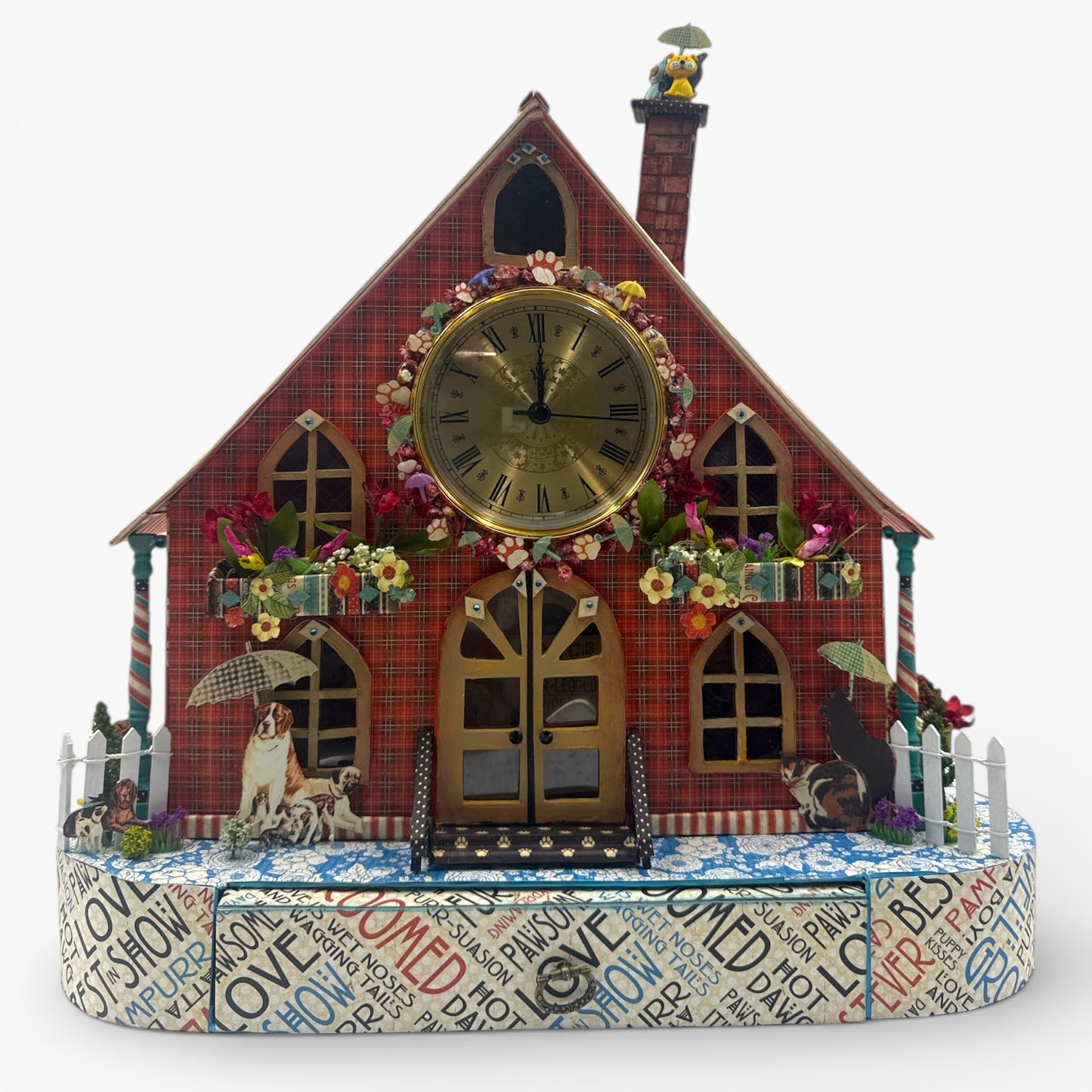 Handcrafted Raining Cats and Dogs Clock House