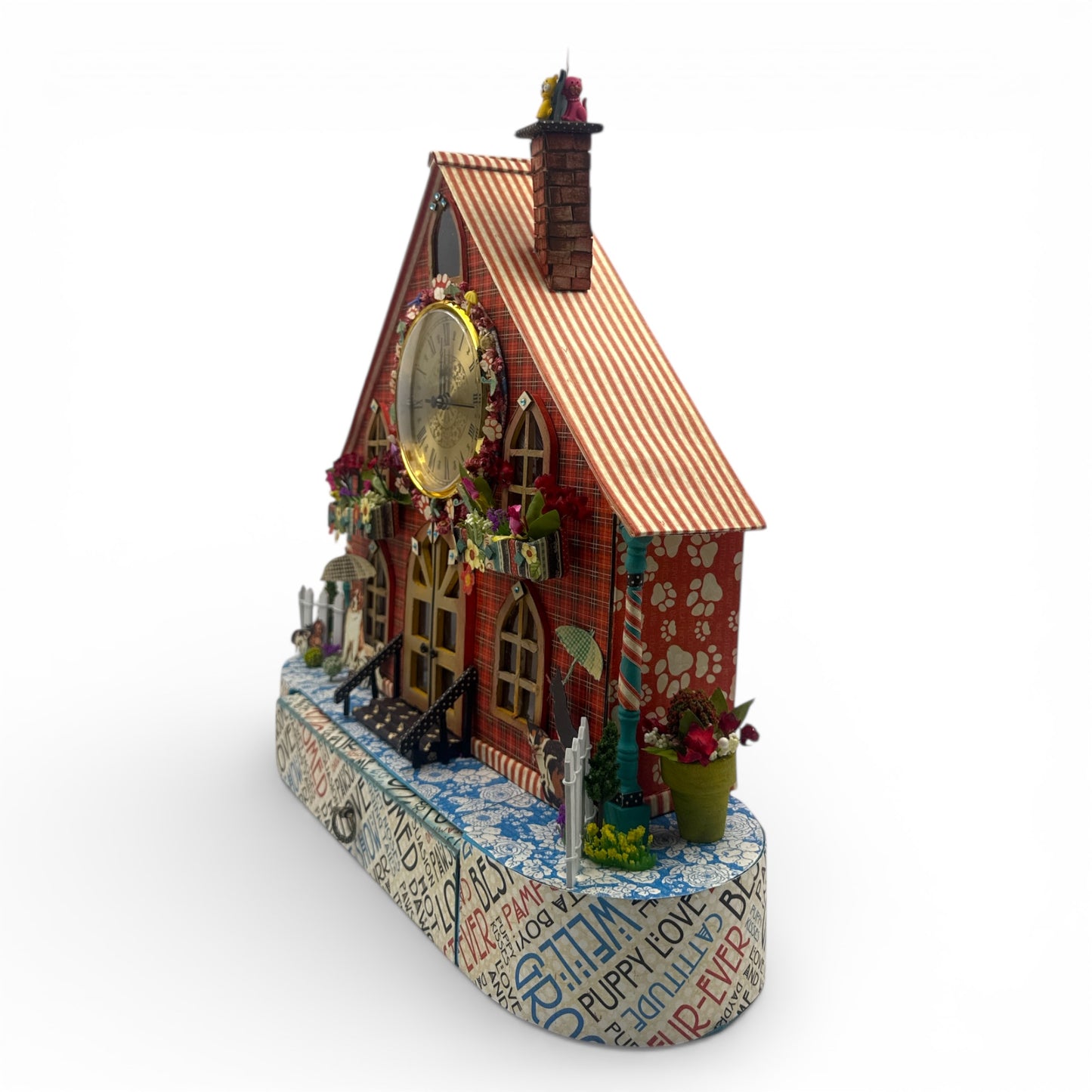 Handcrafted Raining Cats and Dogs Clock House