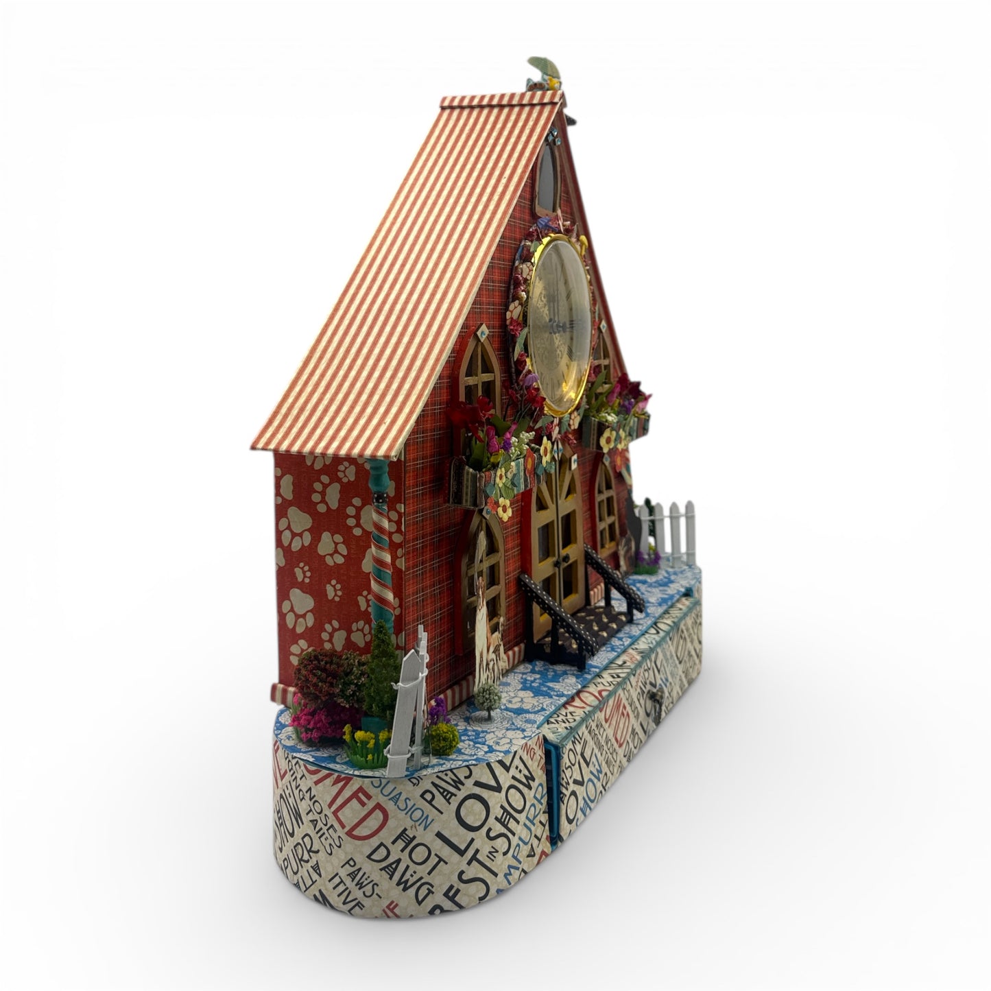 Handcrafted Raining Cats and Dogs Clock House