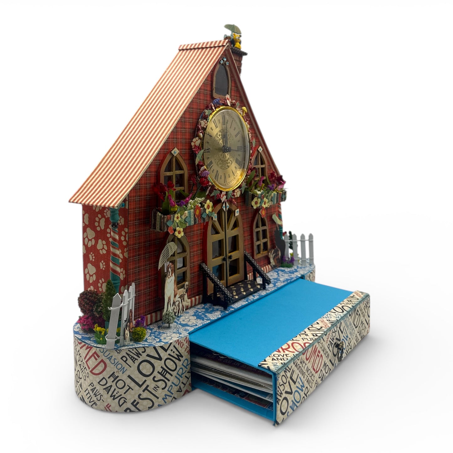 Handcrafted Raining Cats and Dogs Clock House