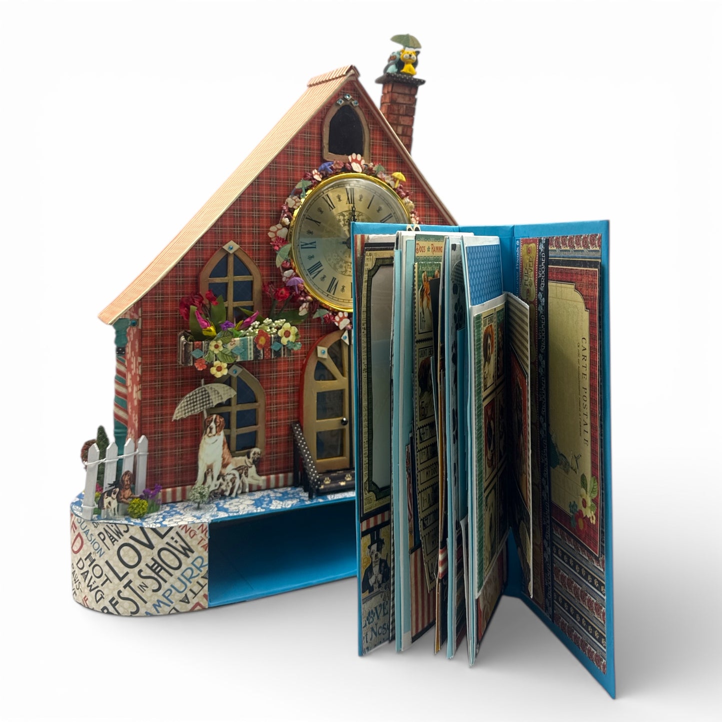 Handcrafted Raining Cats and Dogs Clock House