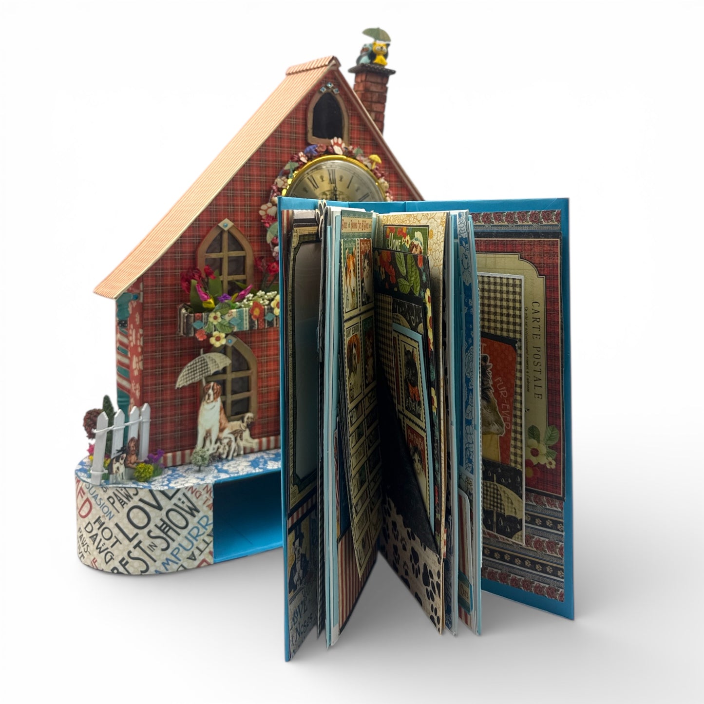 Handcrafted Raining Cats and Dogs Clock House