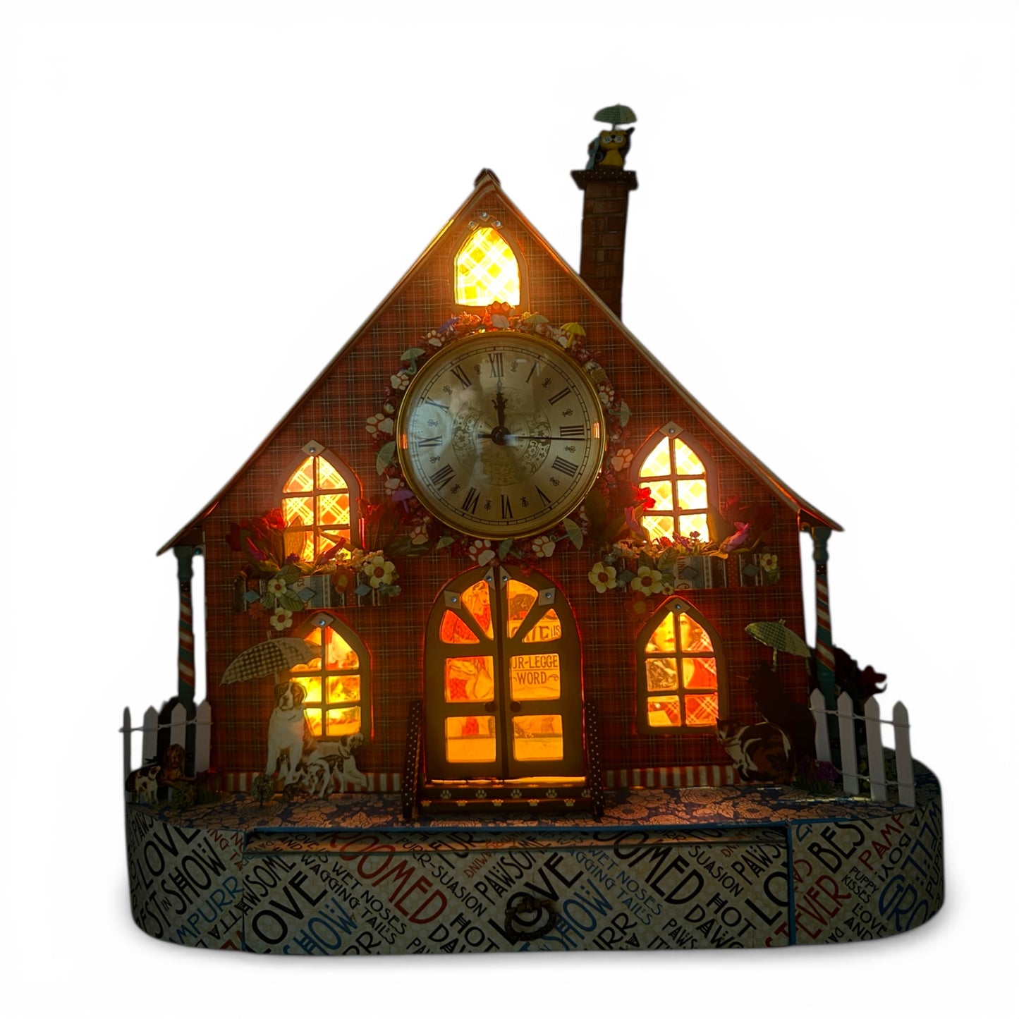 Handcrafted Raining Cats and Dogs Clock House