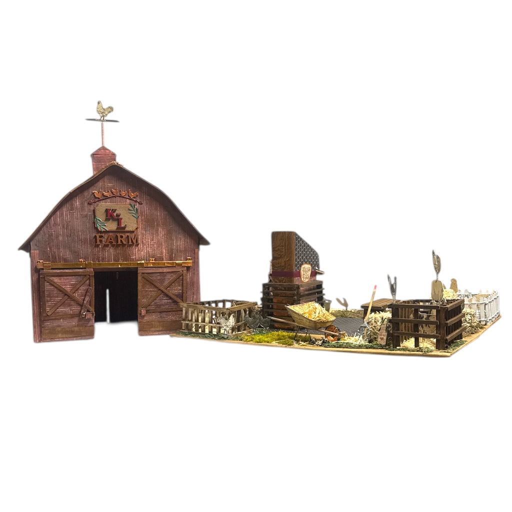 Handcrafted Barn and Farm Scene Diorama Paper Creation