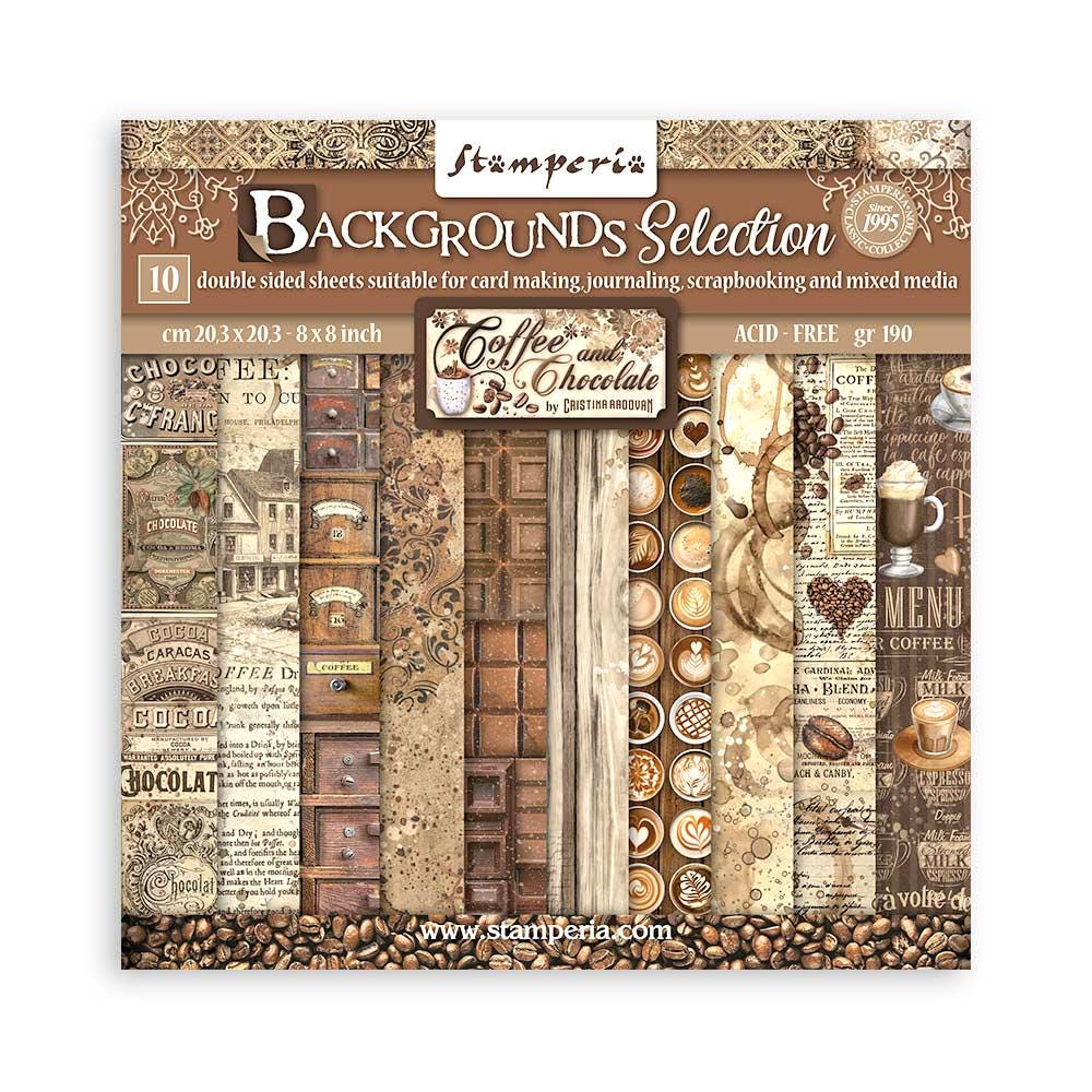Stamperia Coffee and Chocolate 8x8 Small Backgrounds Scrapbooking Pad-SKU SBBS94 image 0