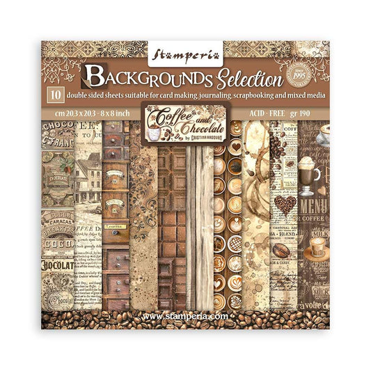 Stamperia Coffee and Chocolate 8x8 Small Backgrounds Scrapbooking Pad-SKU SBBS94 image 0